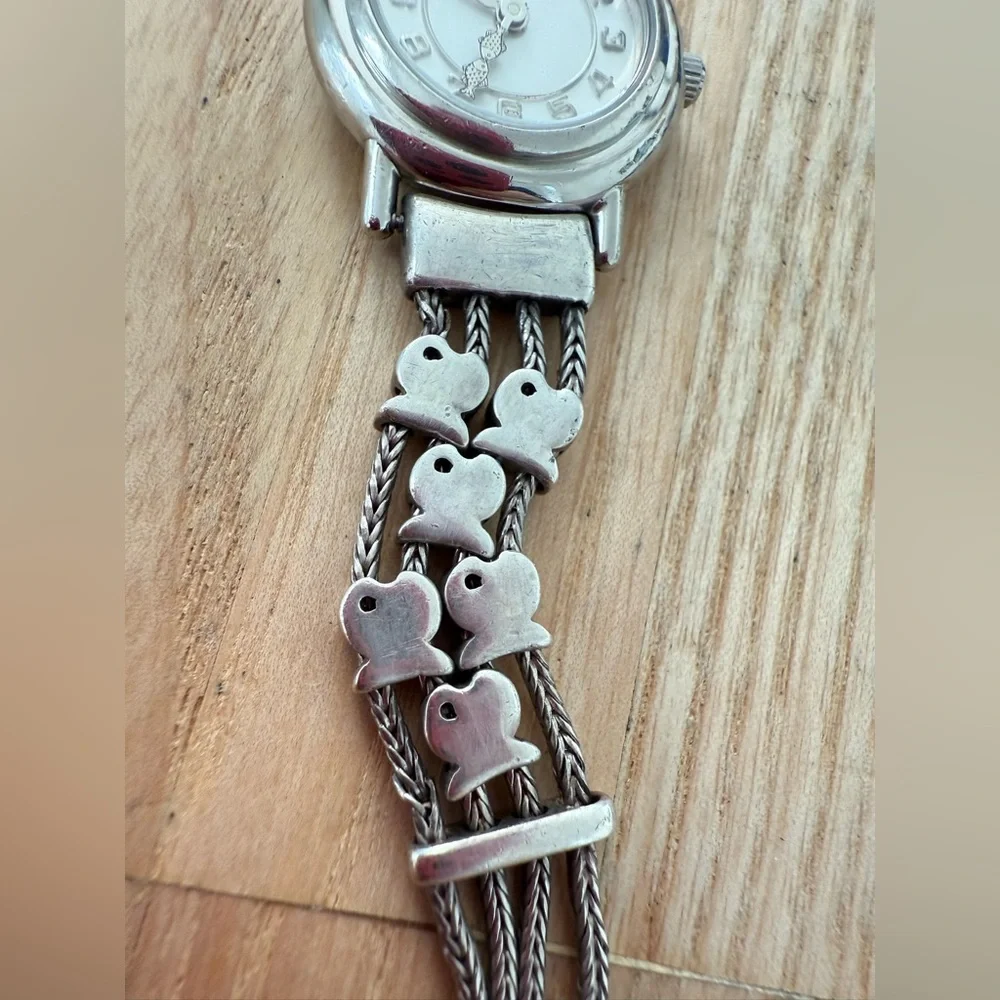 Clio blue Paris 925 Sterling silver fish multi chain bracelet watch NEW BATTERY